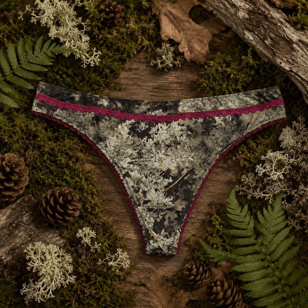 Women's Camo Hunting Thong - King's Camo Scalloped Lace Underwear - Wilderness Dreams - A-1 Thread Vault