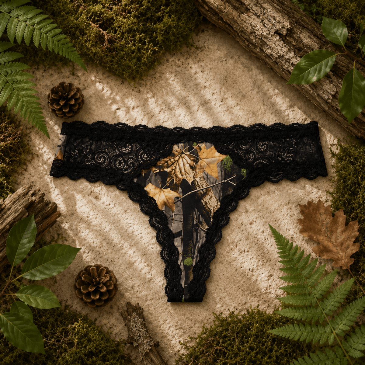 Women's Camo Lace Thong - WoodLand Hunting Underwear - Wilderness Dreams - A-1 Thread Vault