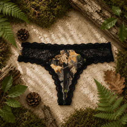 Women's Camo Lace Thong - WoodLand Hunting Underwear - Wilderness Dreams - A-1 Thread Vault