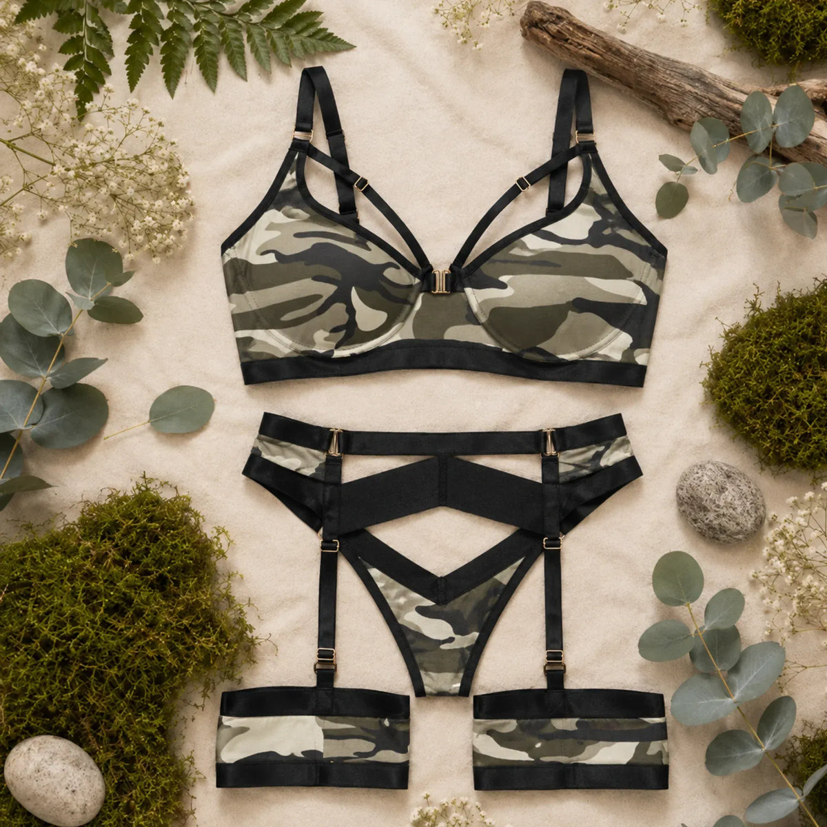 Women's Camo Lingerie Set - Command 3-Piece Hunting Bra Panty - Wilderness Dreams - A-1 Thread Vault