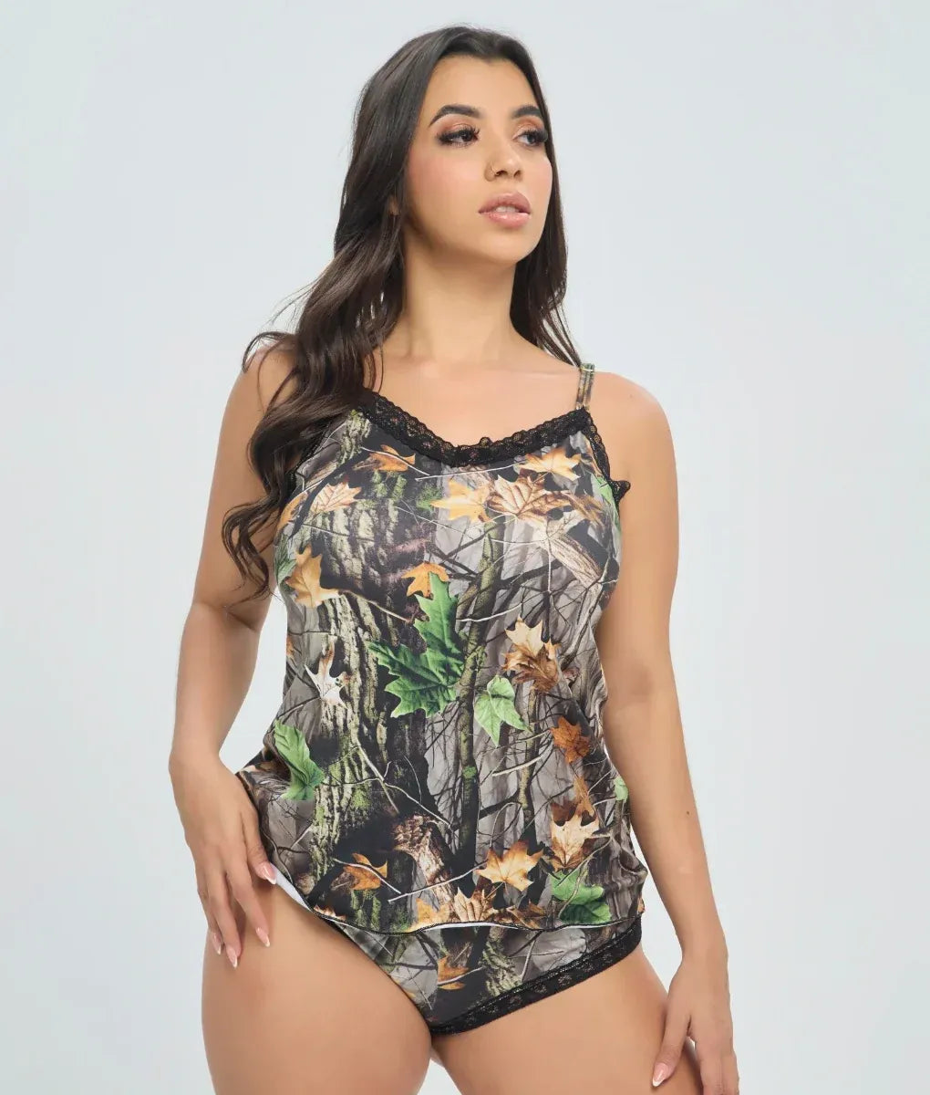 Women's Camo Stretch Camisole - WoodLand Hunting Tank Top - Wilderness Dreams - A-1 Thread Vault