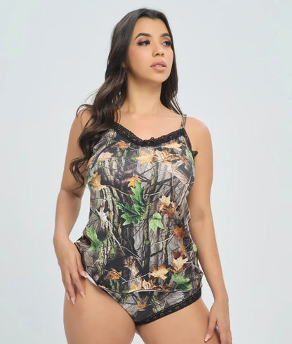 Women's Camo Stretch Camisole - WoodLand Hunting Tank Top - Wilderness Dreams - A-1 Thread Vault