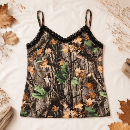 Women's Camo Stretch Camisole - WoodLand Hunting Tank Top - Wilderness Dreams - A-1 Thread Vault