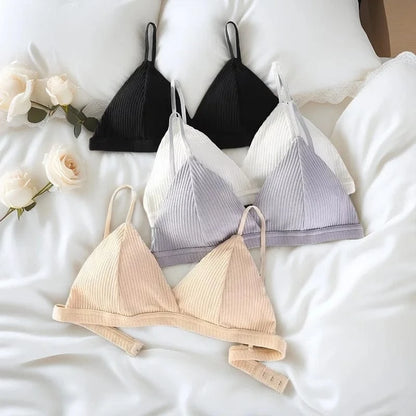 Women's Cotton Push-Up Bralette Solid Color Bras Seamless Wire-Free Brassiere Sexy Lingerie Simple Underwear for Female Girls - A-1 Thread Vault
