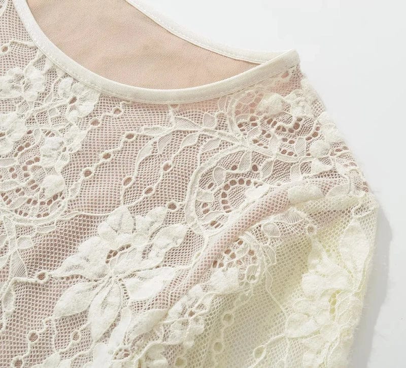 Women's Crew Neck Double Layer Long Sleeved Lace Bodysuit - A-1 Thread Vault