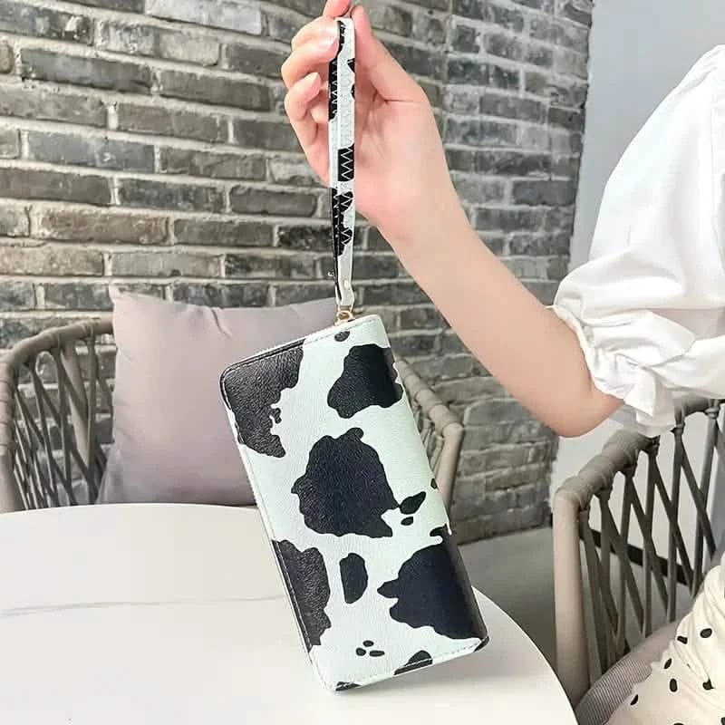 Women's Cute Versatile Faux Leather Cow Print Long Wallet - A-1 Thread Vault