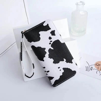 Women's Cute Versatile Faux Leather Cow Print Long Wallet - A-1 Thread Vault