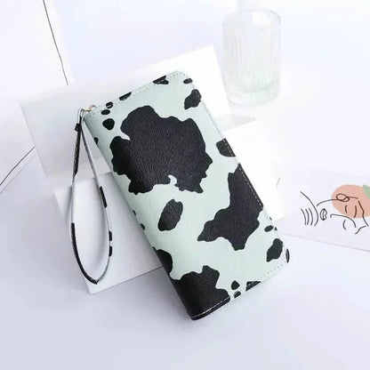 Women's Cute Versatile Faux Leather Cow Print Long Wallet - A-1 Thread Vault
