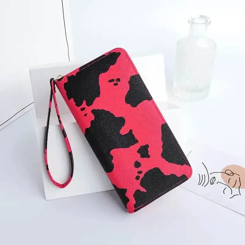 Women's Cute Versatile Faux Leather Cow Print Long Wallet - A-1 Thread Vault