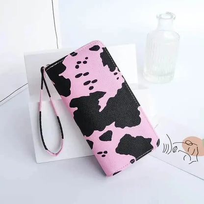 Women's Cute Versatile Faux Leather Cow Print Long Wallet - A-1 Thread Vault