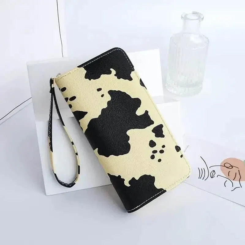 Women's Cute Versatile Faux Leather Cow Print Long Wallet - A-1 Thread Vault