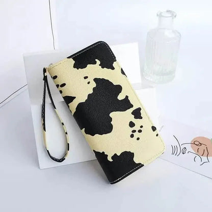 Women's Cute Versatile Faux Leather Cow Print Long Wallet - A-1 Thread Vault