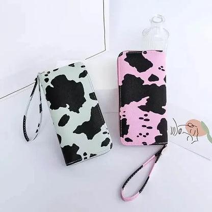 Women's Cute Versatile Faux Leather Cow Print Long Wallet - A-1 Thread Vault