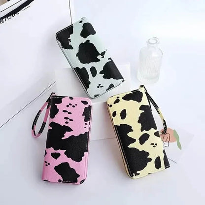 Women's Cute Versatile Faux Leather Cow Print Long Wallet - A-1 Thread Vault