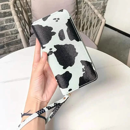 Women's Cute Versatile Faux Leather Cow Print Long Wallet - A-1 Thread Vault