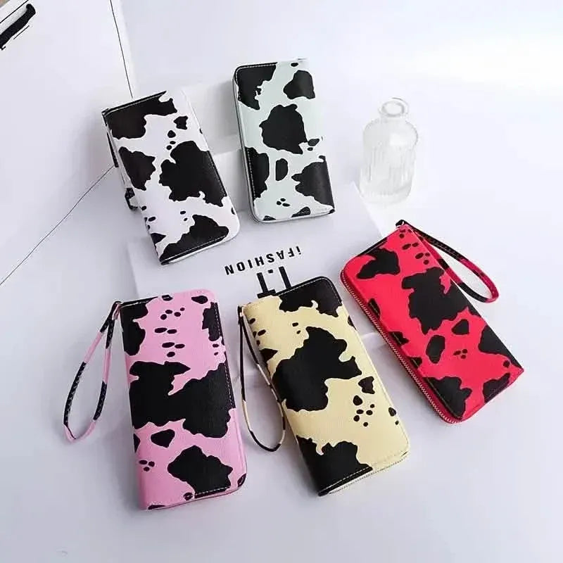 Women's Cute Versatile Faux Leather Cow Print Long Wallet - A-1 Thread Vault