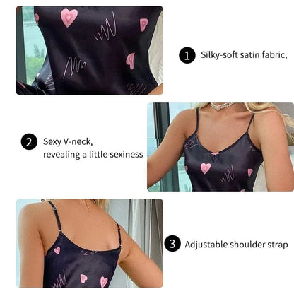 Women's Home Clothes Sexy V Neck Pajama Silk Pajamas Set Sleepwear Satin Cami Vest with Trousers Pajamas 2 Piece Sets Loungewear - A-1 Thread Vault