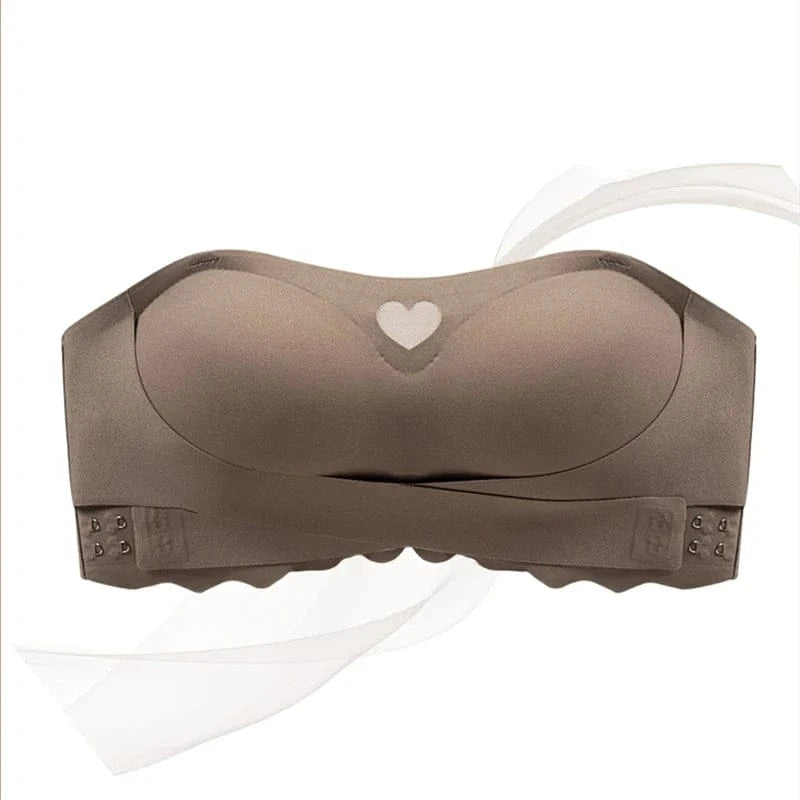 Women's Invisible Strapless Bra Front Buckle Design Anti-Slip Small Chest Gathering Markless All-match Beautiful Underwear - A-1 Thread Vault