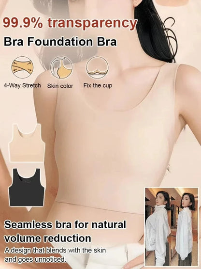 Women's Large Breasts Underwear Wide Shoulder Invisible Corset Antibump Thin Underwear Full Cup Vest Traceless Bra with Bra Pads - A-1 Thread Vault