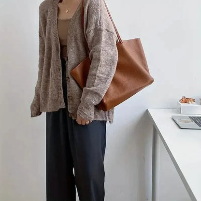 Women's Large Totes PU Leather Shoulder Bag Soft Purse Hobo Handbag Casual Top Handle Bag For Travel Work - A-1 Thread Vault