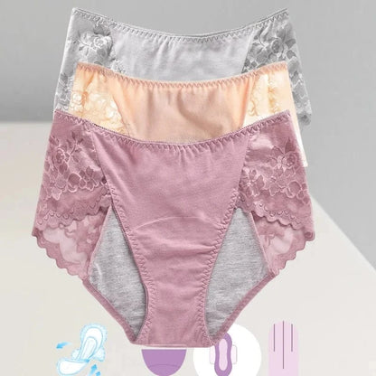 Women's Leak Proof Menstrual Panties lace Breathable SexysWaterproof Mid Waist Physiological Period Seamless Underwear - A-1 Thread Vault