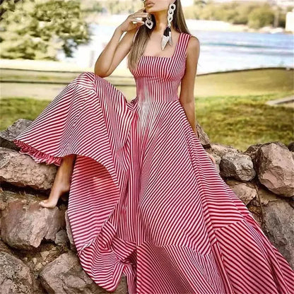 Women's Long A Line Striped Maxi Dress - A-1 Thread Vault