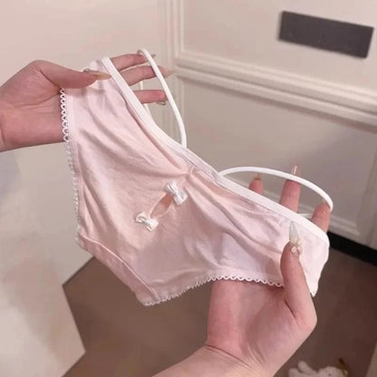 Women's Low Waist Breathable Pink Cute Cotton Panties Comfortable Student Briefs Sweet Bow Sexy Lace Underwear - A-1 Thread Vault