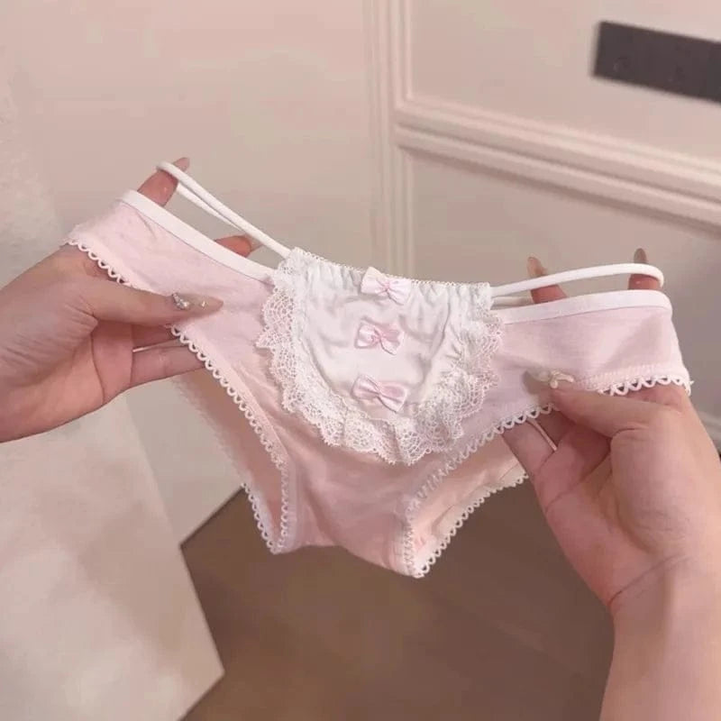 Women's Low Waist Breathable Pink Cute Cotton Panties Comfortable Student Briefs Sweet Bow Sexy Lace Underwear - A-1 Thread Vault
