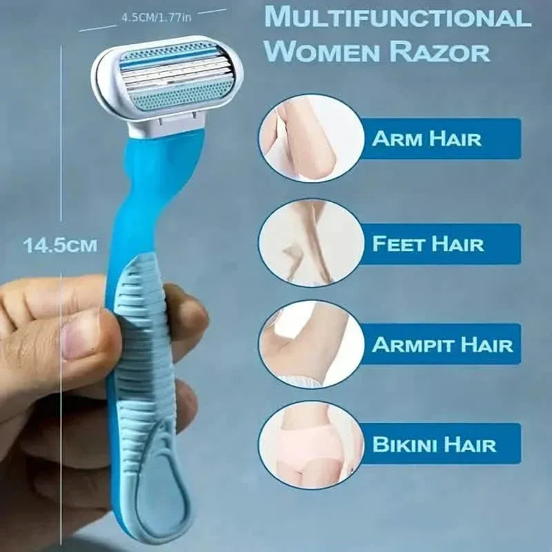 Women's Manual Hair Removal Tool, 1 Handle + 8 Blades, 3-layer Stainless Steel Blades, Non Slip Handle - A-1 Thread Vault
