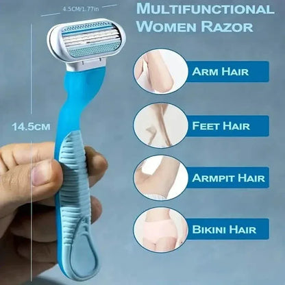Women's Manual Hair Removal Tool, 1 Handle + 8 Blades, 3-layer Stainless Steel Blades, Non Slip Handle - A-1 Thread Vault