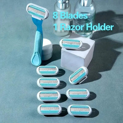 Women's Manual Hair Removal Tool, 1 Handle + 8 Blades, 3-layer Stainless Steel Blades, Non Slip Handle - A-1 Thread Vault
