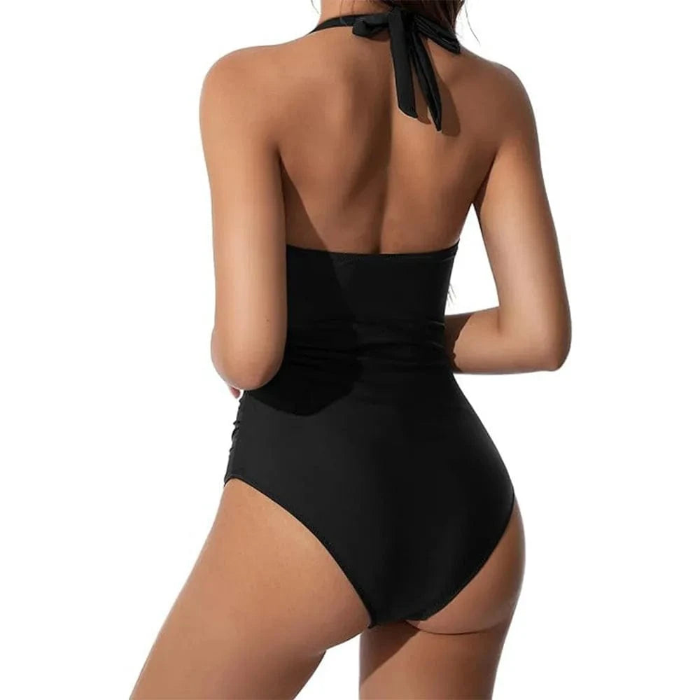 Women's One Piece Swimsuits Tummy Control Bathing Suits for Womens Halter V Neck Criss Cross Ruched Push Up Slimming Swimwear - A-1 Thread Vault