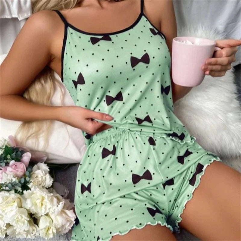 Women's Pajama Set Pajamas T-Shirts Shorts Pink Heart-Shaped Print Round Neck T-Shirt Ice Silk Top Comfortable Casual Summer - A-1 Thread Vault