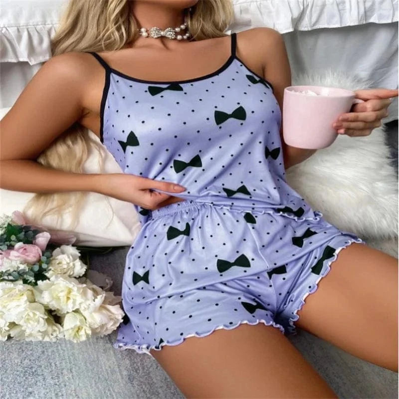 Women's Pajama Set Pajamas T-Shirts Shorts Pink Heart-Shaped Print Round Neck T-Shirt Ice Silk Top Comfortable Casual Summer - A-1 Thread Vault