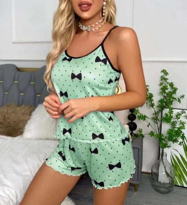 Women's Pajama Set Pajamas T-Shirts Shorts Pink Heart-Shaped Print Round Neck T-Shirt Ice Silk Top Comfortable Casual Summer - A-1 Thread Vault