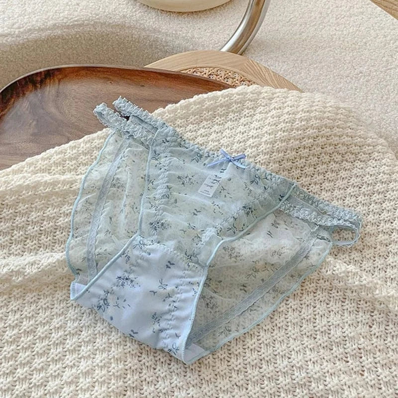 Women's panties Cross waistband Hipsters Low Rise Lace Strappy Panties Transparent Mesh Floral Pattern Sweet Bowknot sexy femal - A-1 Thread Vault