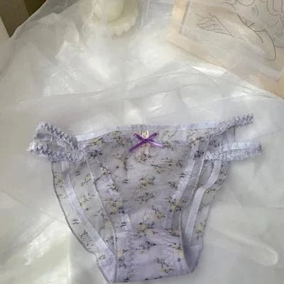 Women's panties Cross waistband Hipsters Low Rise Lace Strappy Panties Transparent Mesh Floral Pattern Sweet Bowknot Underwear B - A-1 Thread Vault