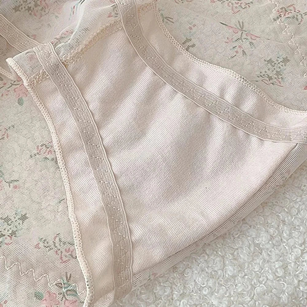 Women's panties Cross waistband Hipsters Low Rise Lace Strappy Panties Transparent Mesh Floral Pattern Sweet Bowknot Underwear B - A-1 Thread Vault