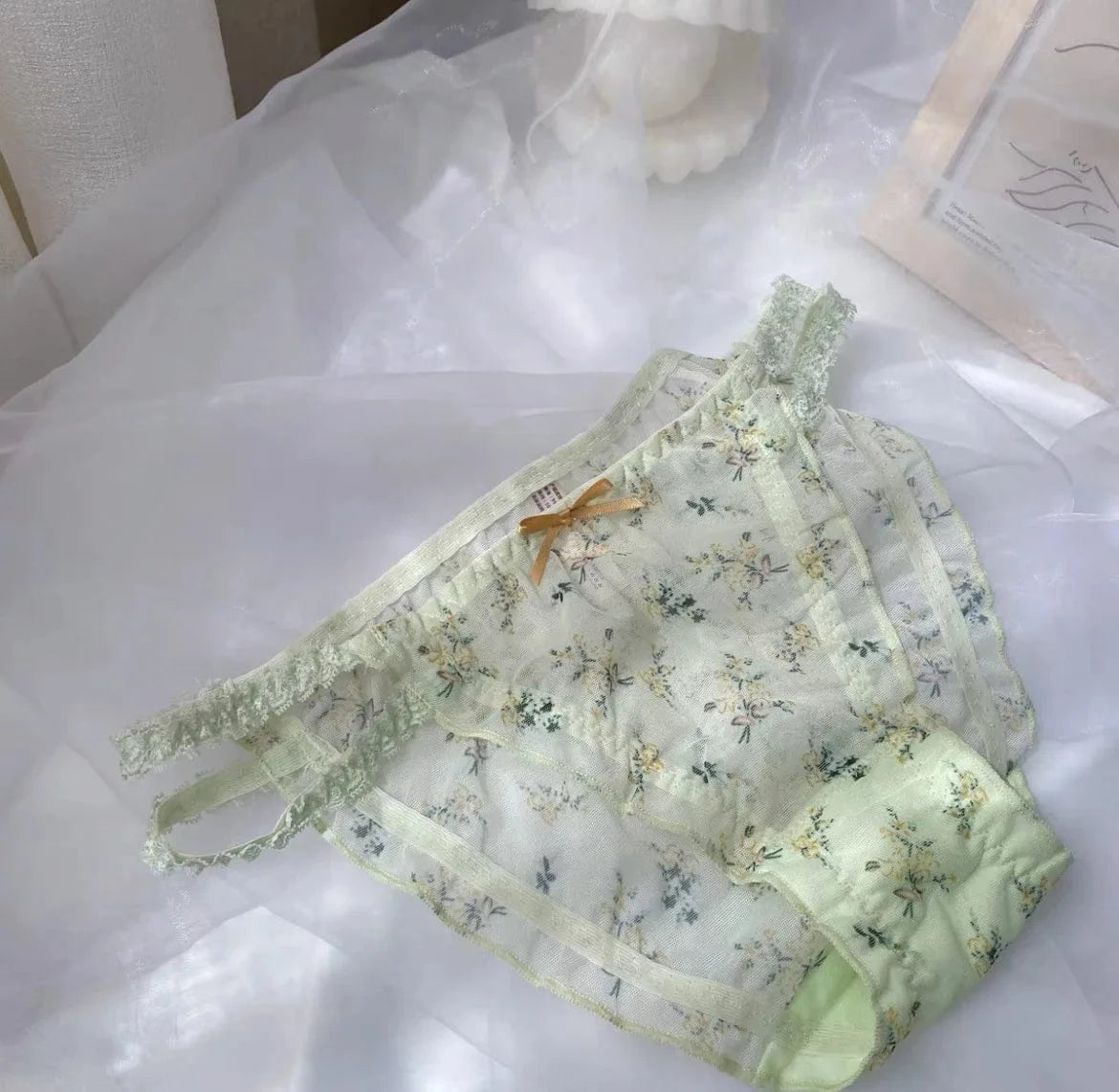 Women's panties Cross waistband Hipsters Low Rise Lace Strappy Panties Transparent Mesh Floral Pattern Sweet Bowknot Underwear B - A-1 Thread Vault