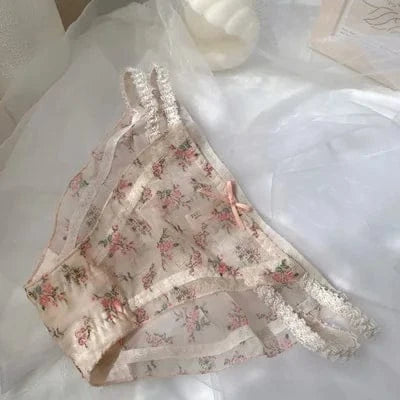 Women's panties Cross waistband Hipsters Low Rise Lace Strappy Panties Transparent Mesh Floral Pattern Sweet Bowknot Underwear B - A-1 Thread Vault