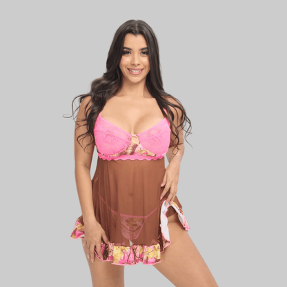 Women's Pink Camo Babydoll Lingerie Set - PinkWoods 2-Piece with Thong - Wilderness Dreams - A-1 Thread Vault