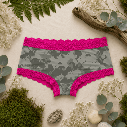 Women's Pink Camo Hunting Boyshort Panty - Atlas Fuchsia Underwear - Wilderness Dreams - A-1 Thread Vault