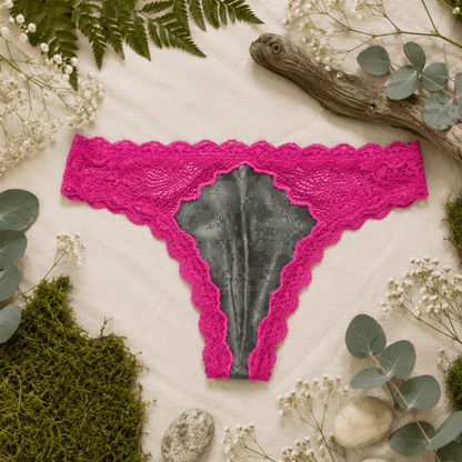 Women's Pink Camo Lace Thong - Atlas Fuchsia Hunting Underwear - Wilderness Dreams - A-1 Thread Vault