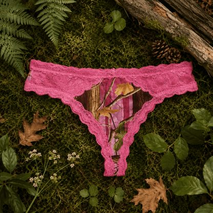 Women's Pink Camo Lace Thong - PinkWoods Hunting Underwear - Wilderness Dreams - A-1 Thread Vault