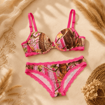 Women's Pink Camo Padded Bra - PinkWoods Hunting Lingerie Bra - Wilderness Dreams - A-1 Thread Vault