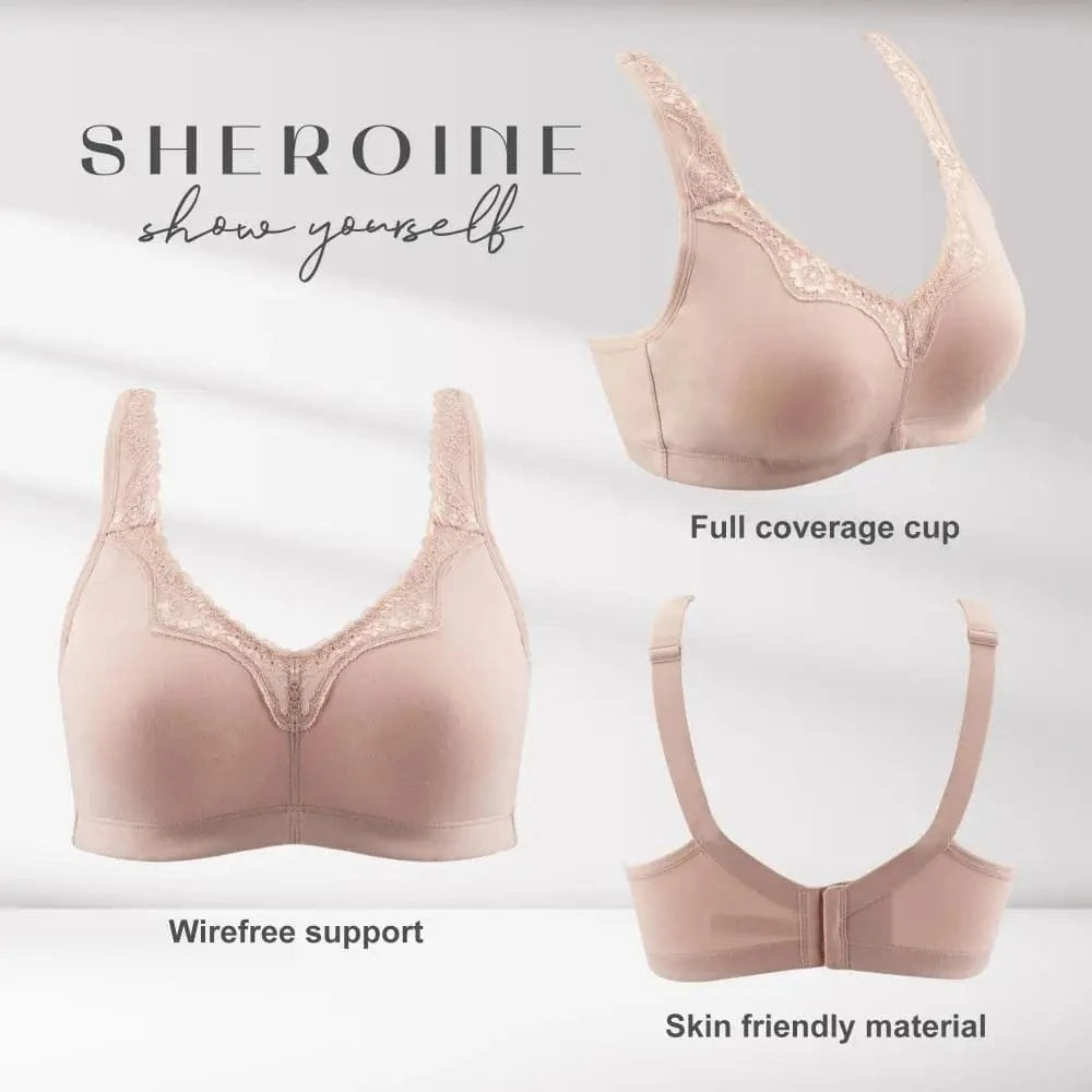 Women's Plus Size Floral Lace Cotton Bra Wire-Free Non-Foam Comfort Wide Straps Full Coverage Sleep Underwear Soft & Breathable - A-1 Thread Vault