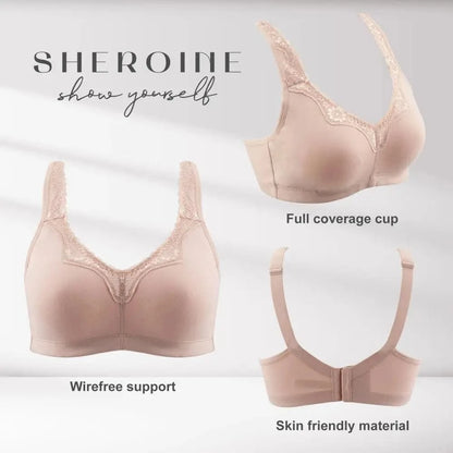 Women's Plus Size Floral Lace Cotton Bra Wire-Free Non-Foam Comfort Wide Straps Full Coverage Sleep Underwear Soft & Breathable - A-1 Thread Vault