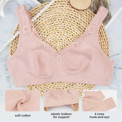 Women's Plus Size Floral Lace Cotton Bra Wire-Free Non-Foam Comfort Wide Straps Full Coverage Sleep Underwear Soft & Breathable - A-1 Thread Vault