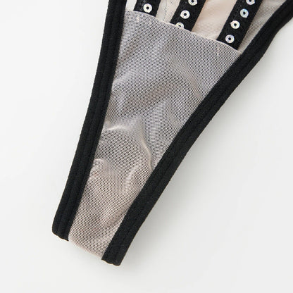 Women's Sequin Mesh Bodysuit Slim See Through Spaghetti Strap Backless Bodysuit Lingerie Sexy Body Top - A-1 Thread Vault
