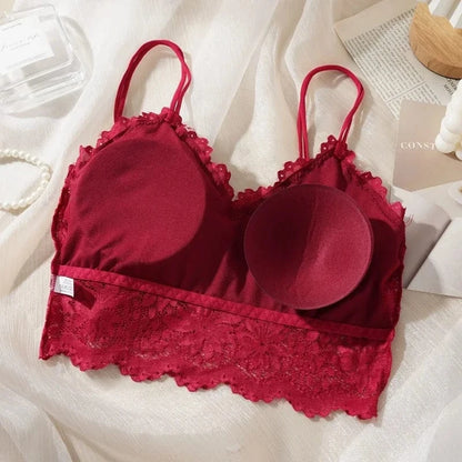Women's Sexy Lace Bra Suit Solid Set Beautiful Back Hollow Out No Steel Ring Underwear With Lace Flower Breathable Panties - A-1 Thread Vault